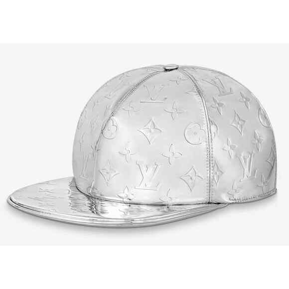 Louis Vuitton LV Mirror Cap Silver Monogram Logo Miroir Sun Baseball Hat 58cm - Picture 1 of 12
